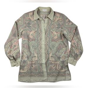 Burberry Paisley Classic Thin Button Front Blouse Shirt Women 7 Vtg BURBERRY